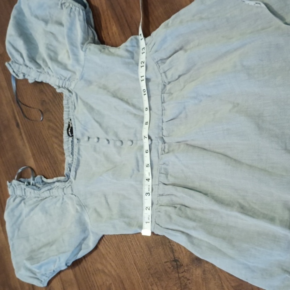 Who What Wear Blue Square Neck Puff Cap Sleeve Ruffle Mini Milkmaid Dress A26 - Picture 5 of 6